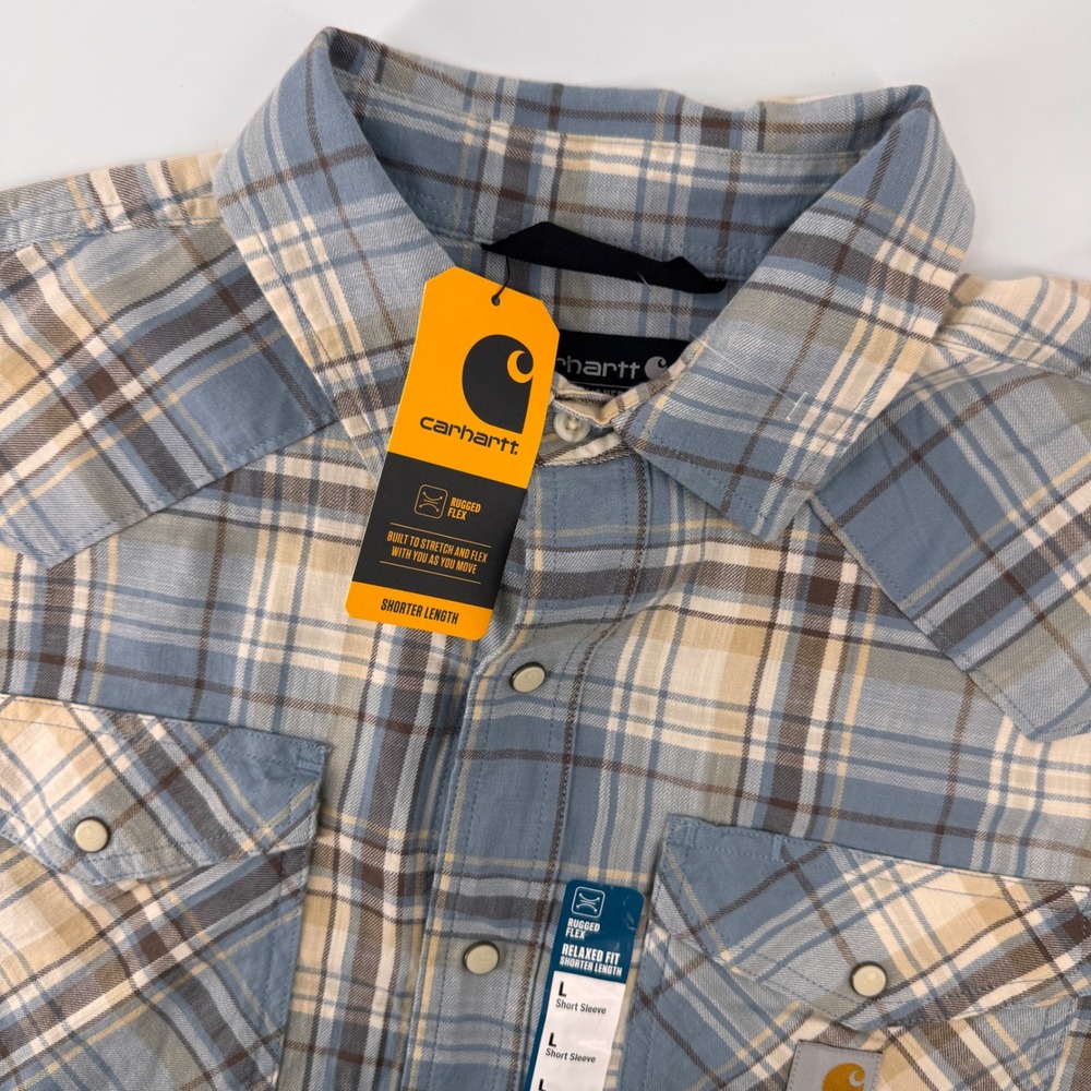 Carhartt Montana Bozeman Shirt Mens L Blue Plaid Rugged Flex Relaxed Fit 107284